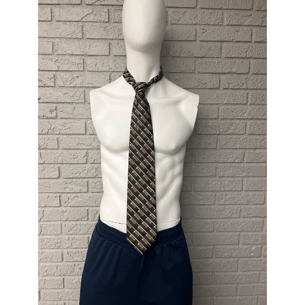 Bergamo New York Men Brown Gold Geometric Neck Tie